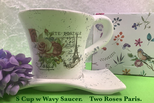 JGB - Planter Cup with Wavy Saucer two Roses Paris