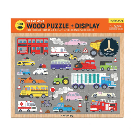 Mudpuppy - Wood Puzzle + Display Vehicles on the Move