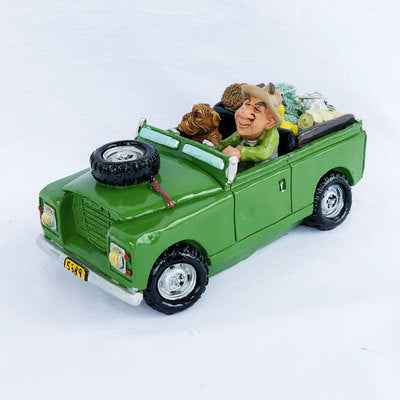 Money Box: Green Jeep with Fisherman