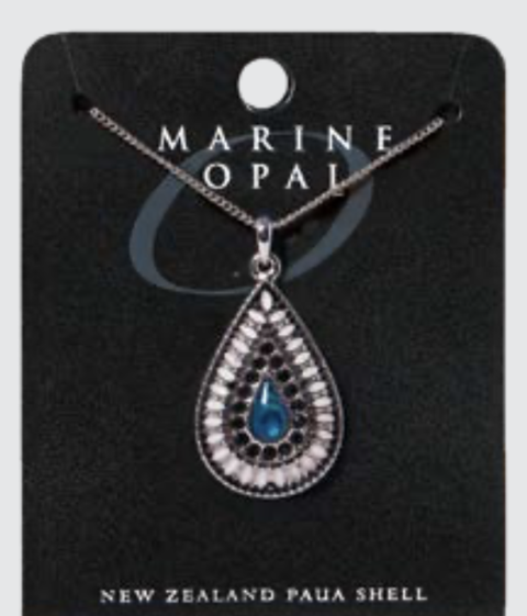 Marine Opal - Black & White Indian Teardrop Necklace