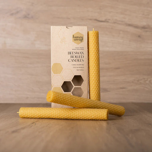 Honeywrap Hand Rolled Beeswax Dinner Candles x3