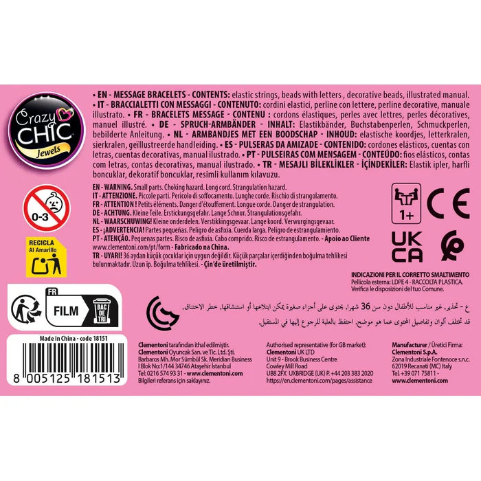 Clementoni - Crazy Chic Jewels Message Bracelets Pink
