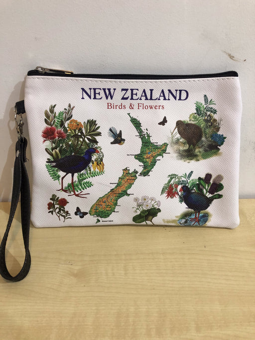 NZ Purse with Wrist Strap - Birds & Flowers