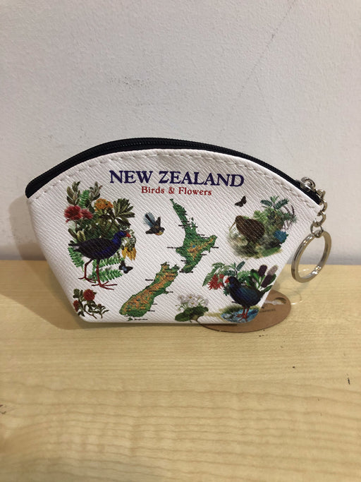 NZ Purse Keyring Zipper - Birds & Flowers