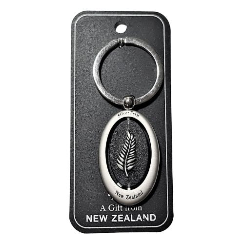 NZ Keyring - Nickel Spinning Oval Resin Fern