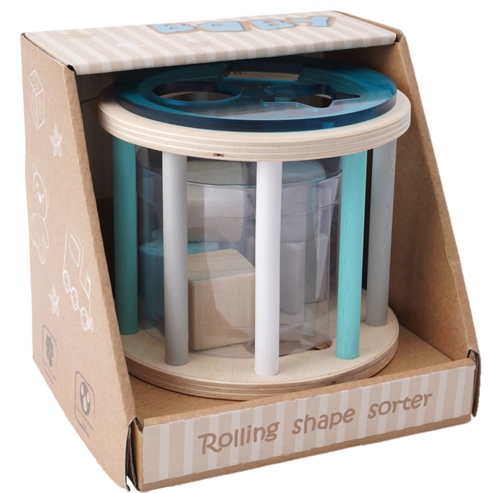 Little Tribe- Wooden Rolling Shape Sorter (Teal)