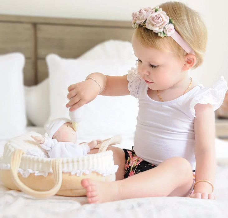 Tikiri - Carry Cot with Baby Doll, Bottle & Blanket