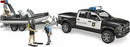 Bruder - Ram 2500 Police Pickup, trailer, boat & 2 figures