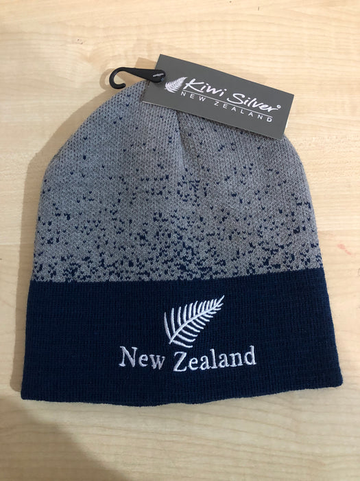Kiwi Silver - Beanie Grey Fern New Zealand Navy Band