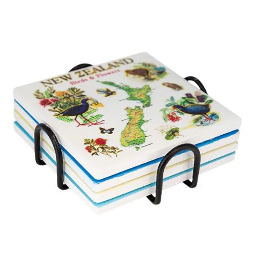 NZ Ceramic Coasters - Birds & Flowers