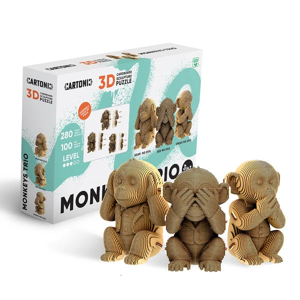 Cartonic 3D Cardboard Sculpture Puzzle - Trio Monkeys