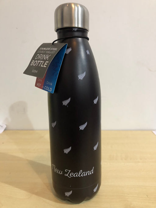 NZ S/S Drink Bottle - Black Fern Pattern 500ml