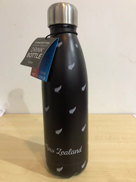 NZ S/S Drink Bottle - Black Fern Pattern 500ml