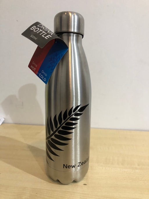 NZ S/S Drink Bottle - Silver Black Fern 500ml