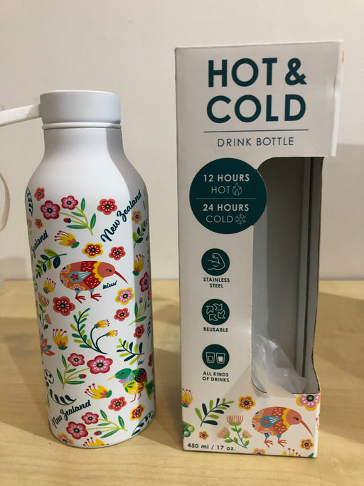 NZ S/S Drink Bottle - Manu White 450ml