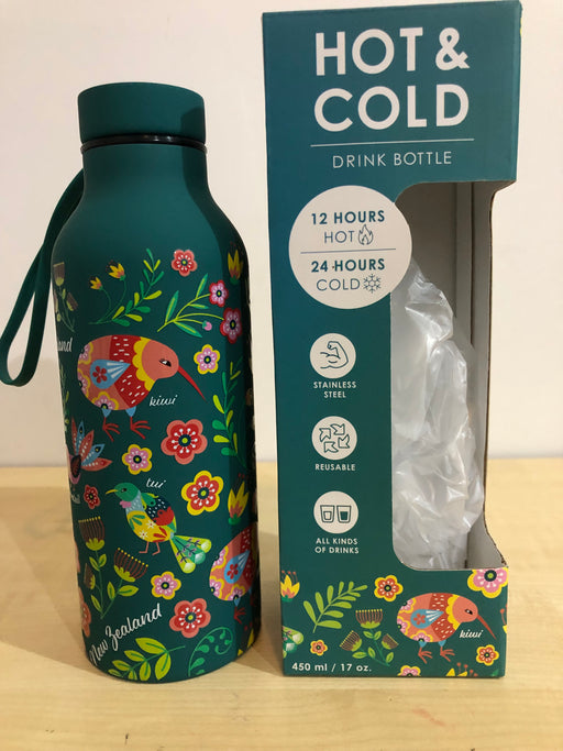 NZ S/S Drink Bottle - Manu Green 450ml