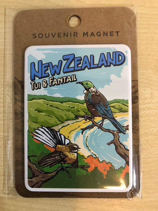 NZ Magnet - Retro Tui & Fantail