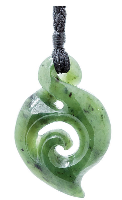 NZ Greenstone Twist / Koru Pendant 40mm