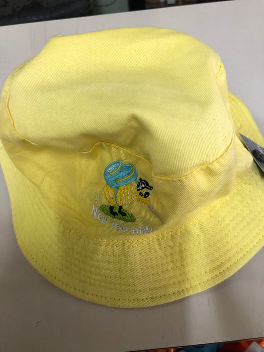 Children's Yellow Bucket Hat with a Kiwi New Zealand Motif