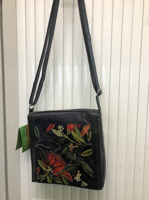 Wildside - Black Shoulder Bag with NZ Pohutukawa Flowers