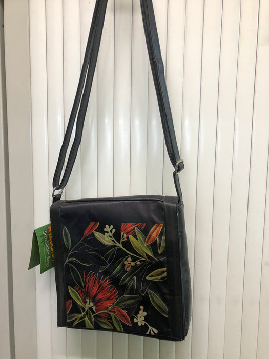Wildside - Black Shoulder Bag with NZ Pohutukawa Flowers