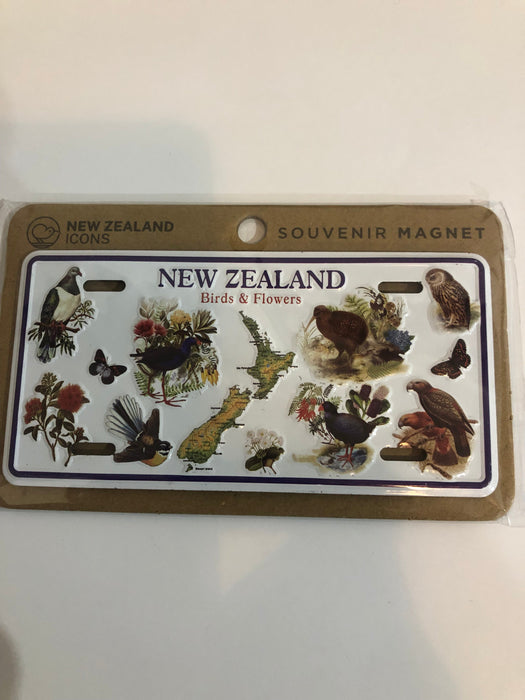 NZ Magnet - License Plate Birds & Flowers