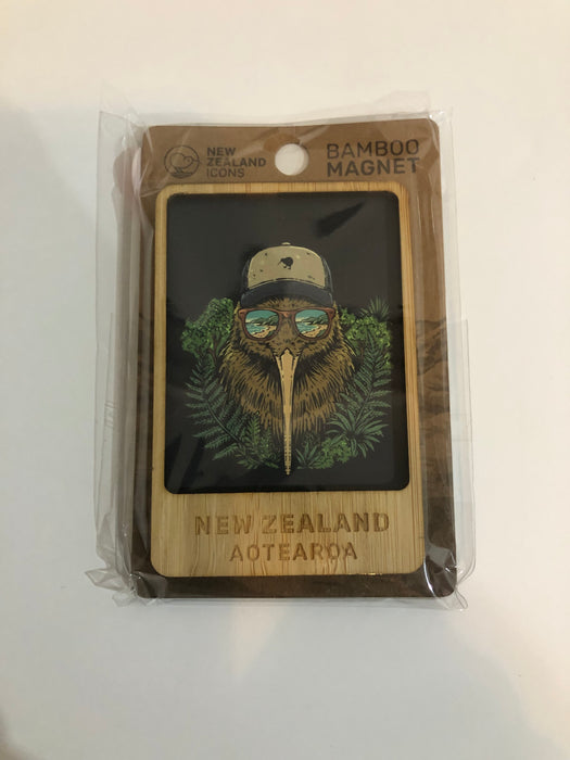 NZ Bamboo 2-Layer Magnet - Kiwi Hat & Sunglasses
