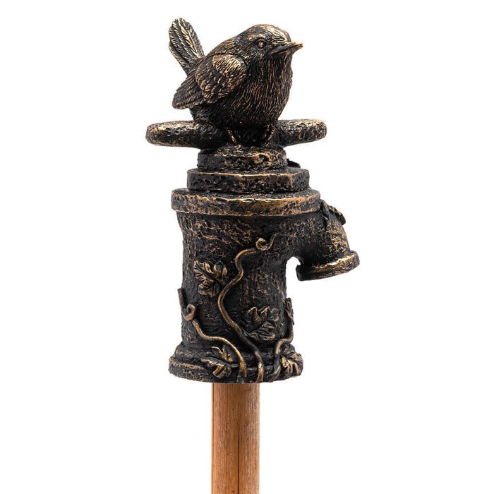 Jardinopia Cane Companion - Antique Bronze Wren on Tap