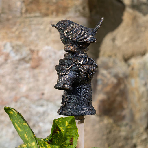 Jardinopia Cane Companion - Antique Bronze Wren on Tap