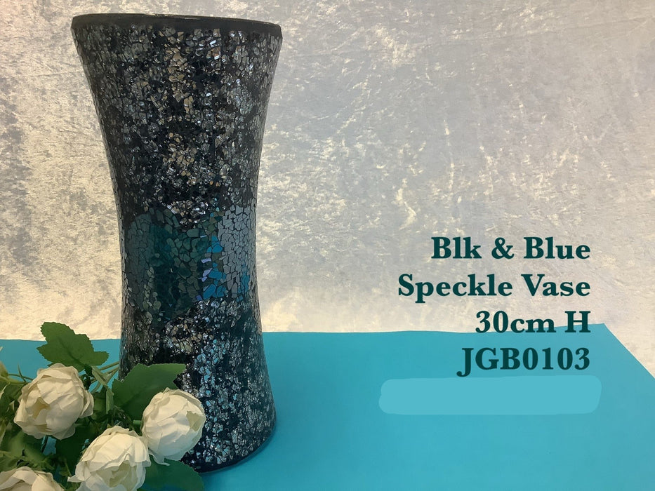 JGB - Glass Vase - Black & Blue Speckle 30cm