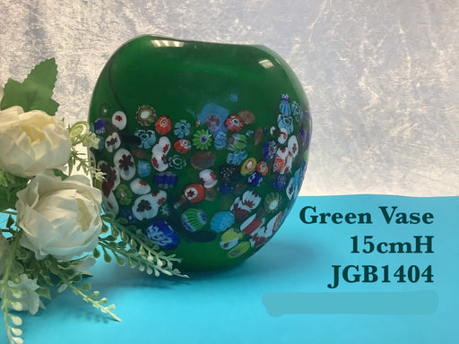 JGB - Glass Vase - Green Decorated