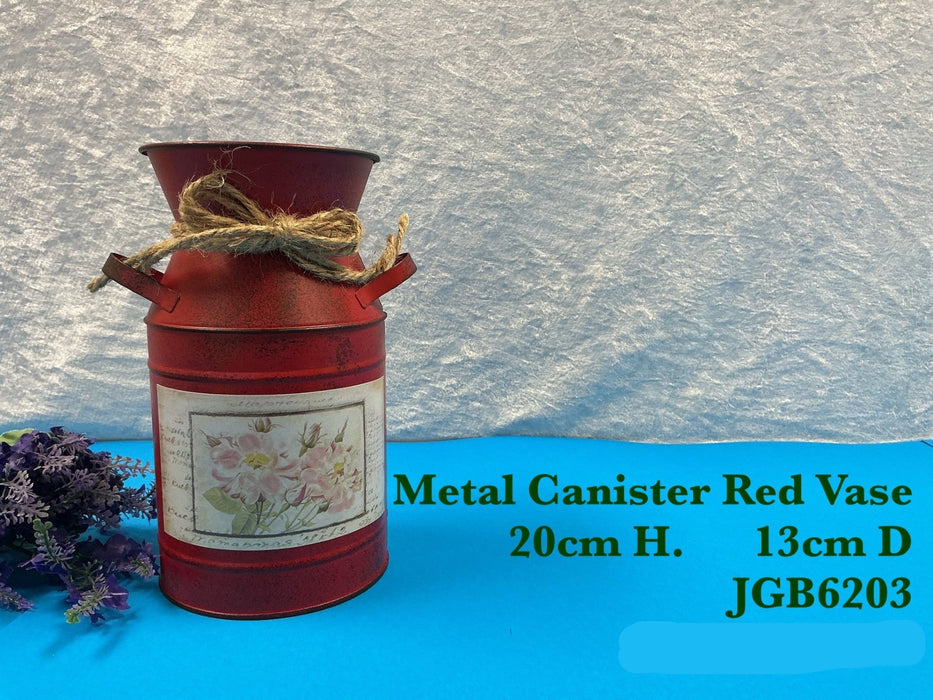JGB - Metal Cannister Vase Red