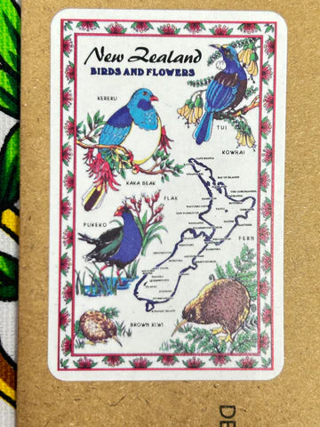 NZ Tea Towel - NZ Birds & Flowers Red Border