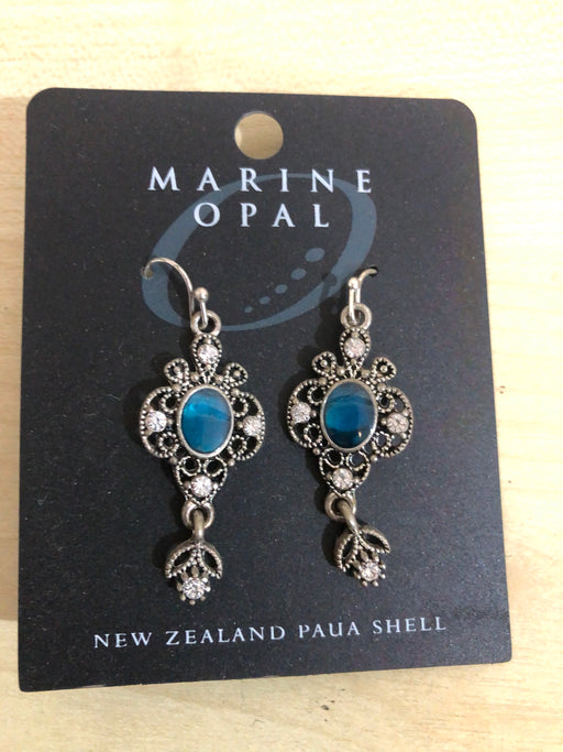 Marine Opal - Crystal Filigree Earrings