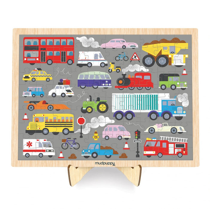 Mudpuppy - Wood Puzzle + Display Vehicles on the Move