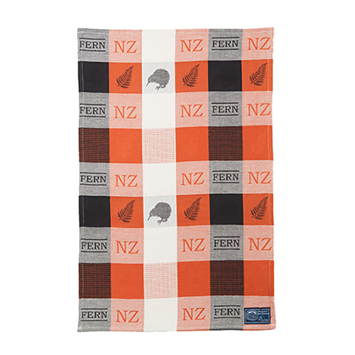 NZ Tea Towel - Jacquard Kiwi & Fern Orange/Cream