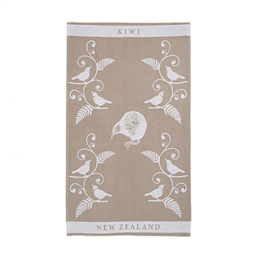 NZ Tea Towel - Jacquard Kiwi & Tui Brown