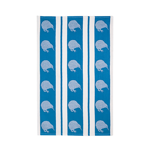 NZ Tea Towels - Jacquard Kiwi stripe blue waffle weave
