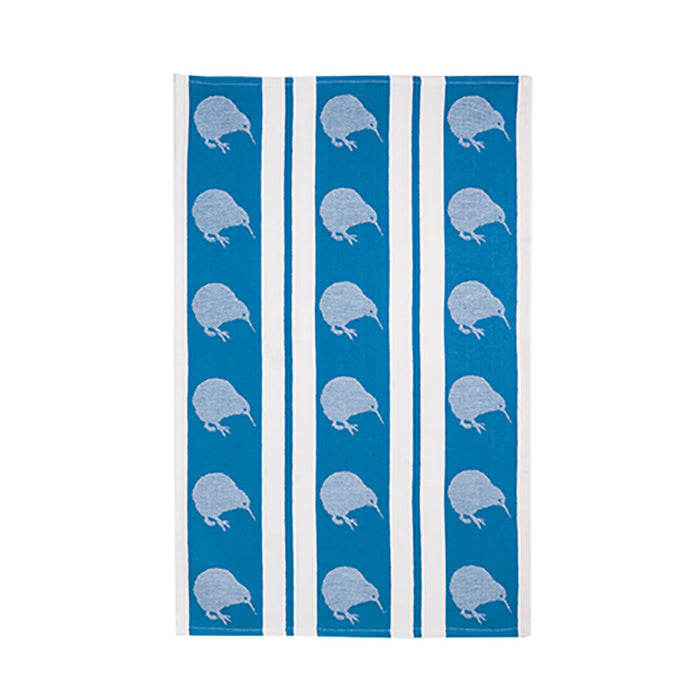 NZ Tea Towels - Jacquard Kiwi stripe blue waffle weave