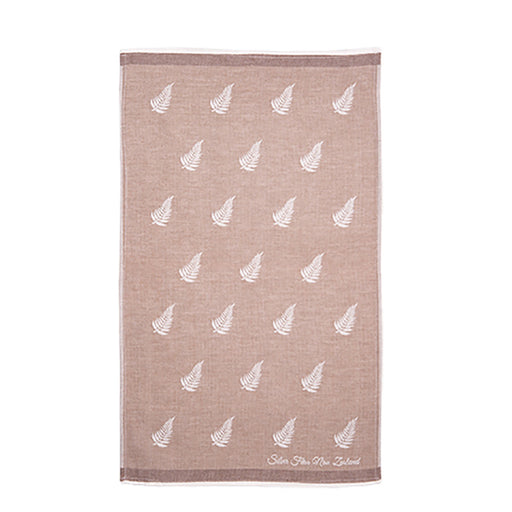 NZ Tea Towel - Jacquard Fern Pattern Brown