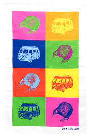 NZ Tea Towel - Pop Art Kiwi & Combi Van