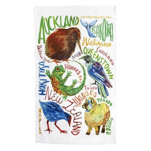 NZ Tea Towel - Water Colour Animals