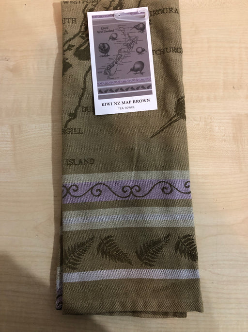 NZ Tea Towel - Jacquard Kiwi NZ Map Brown