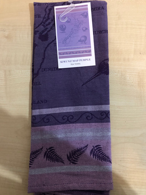 NZ Tea Towel - Jacquard Kiwi NZ Map Purple