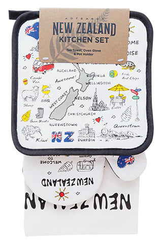NZ Potholder, Oven Glove & Tea Towel Set - Welcome to Paradise