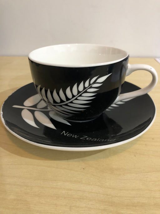 NZ Cup & Saucer - Black White Fern