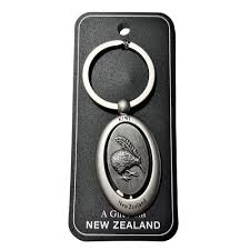 NZ Keyring - Nickel Spinning Oval Kiwi Fern