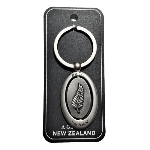 NZ Keyring - Nickel Spinning Oval Pewter Fern