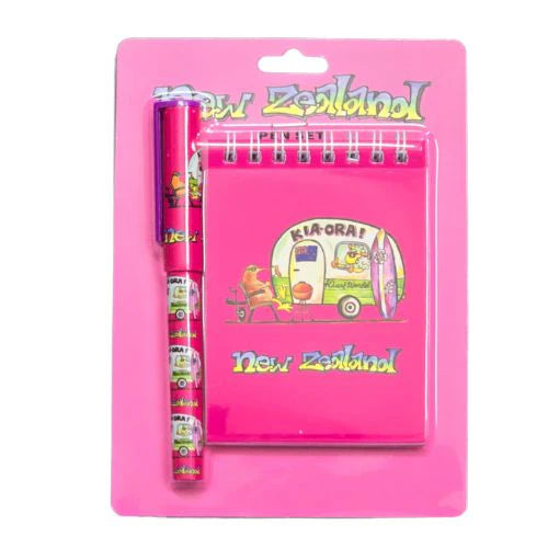 NZ Pen and Notebook Set - Caravan Pink