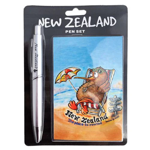 NZ Pen and Notebook Set - Kiwi on Beach